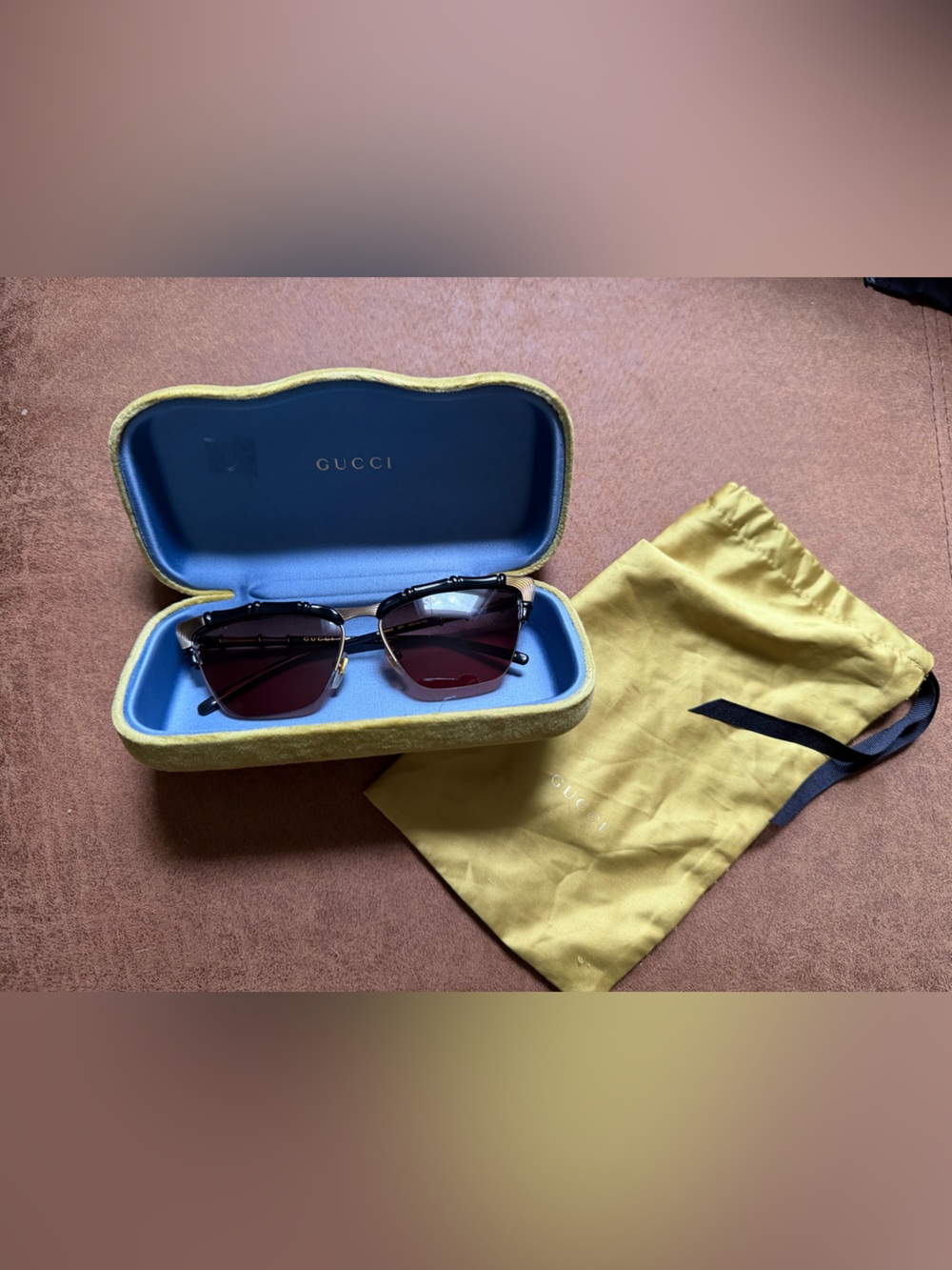 Gucci GG0660S Black Bamboo Cat Eye Sunglasses